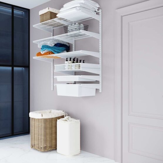 Оснащение ванной комнаты: Полки проволочные, сушилка, полки-корзины сетчатые выдвижные с доводчиком 5 Гардеробные комнаты на заказ - изготовление и продажа гардеробных, шкафов, дверей гардеробные,гардеробная,гардеробная система,гардеробная комната,гардеробная на заказ,гардеробная купить,двери в гардеробную