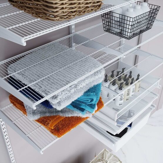 Оснащение ванной комнаты: Полки проволочные, сушилка, полки-корзины сетчатые выдвижные с доводчиком 7 Гардеробные комнаты на заказ - изготовление и продажа гардеробных, шкафов, дверей гардеробные,гардеробная,гардеробная система,гардеробная комната,гардеробная на заказ,гардеробная купить,двери в гардеробную