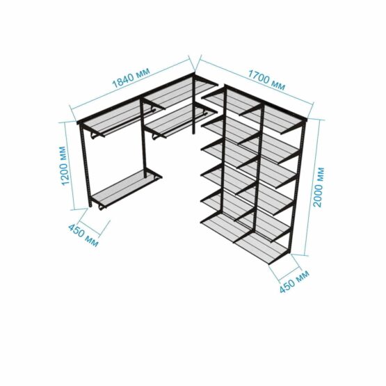 Гардеробная №15 - цвет Серый: Угловая гардеробная №15, серая, для прихожей - идеальное решение для организации хранения. Высота 2000, ширина 1840, глубина 450. Изготовлена из окрашенной стали. Вместительность - 200 посещений. В комплекте имеются декоративные заглушки кронштейнов, штанги, полки и крючки. Простой монтаж. Подходит для гардеробных и прихожих 3 Гардеробные комнаты на заказ - изготовление и продажа гардеробных, шкафов, дверей гардеробные,гардеробная,гардеробная система,гардеробная комната,гардеробная на заказ,гардеробная купить,двери в гардеробную
