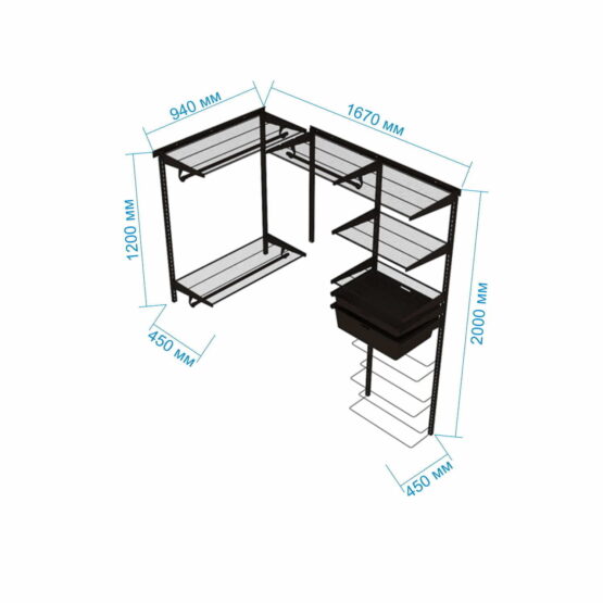 Гардеробная №8 - цвет Белый, Окрашенная сталь, Прямая, Угловая, 94x167x200, 167x94x200, Гардеробная, Прихожая 3 Гардеробные комнаты на заказ - изготовление и продажа гардеробных, шкафов, дверей гардеробные,гардеробная,гардеробная система,гардеробная комната,гардеробная на заказ,гардеробная купить,двери в гардеробную