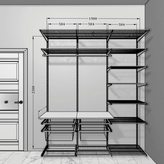 Прихожая в современном стиле с полками ЛДСП и сетчатыми элементами. Разделители и декор в стиле "светлое дерево". Идеально подходит для прихожей и гостиной. Встроенная конструкция с навесным креплением. Размеры: 1900 мм (длина) x 2300 мм (высота). Цвет: белый. Категории товара: Гардеробные системы хранения Аристо, Мебель для прихожей, Сетчатые гардеробные системы 6 Гардеробные комнаты на заказ - изготовление и продажа гардеробных, шкафов, дверей гардеробные,гардеробная,гардеробная система,гардеробная комната,гардеробная на заказ,гардеробная купить,двери в гардеробную