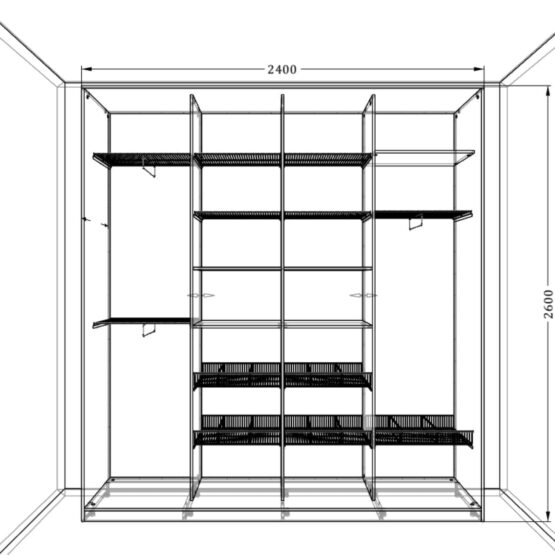 Шкаф-купе с зеркалом для девочки, уникальный дизайн, размер 240x45x260 см, подходит для гостиной, детской, прихожей и спальни. Шкаф изготовлен из материалов высокого качества с шагом изготовления всего 1 мм. Внутренняя отделка включает полки, корзины, вешала и другие элементы для удобства. Шкаф доступен в различных цветах, чтобы подчеркнуть индивидуальность и стиль вашего интерьера. Зеркальный шкаф не только украсит помещение, но и обеспечит практичность и доступ ко всем нужным вещам 3 Гардеробные комнаты на заказ - изготовление и продажа гардеробных, шкафов, дверей шкафы