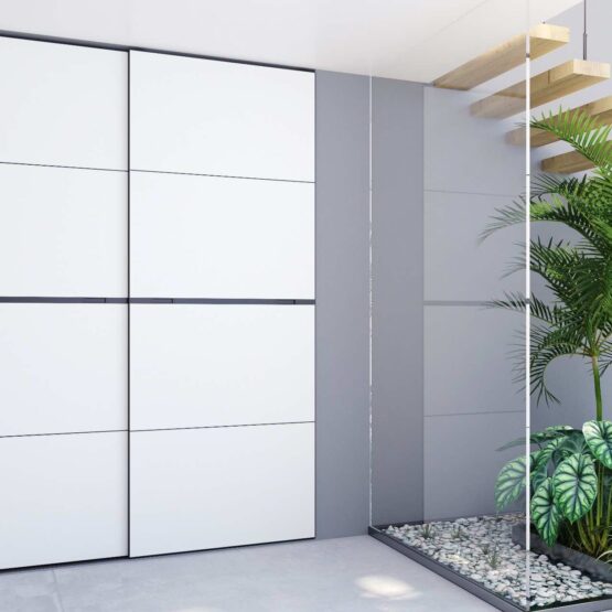 Шкаф-купе NOVA – цвет White base-Bianco (Белый базовый-Бьянко) 160x65x240 см. Современный стиль, функциональность и комфорт. Индивидуальное изготовление под каждый проект. Простая геометрия, минималистичный дизайн. Внутреннее наполнение на выбор: сетчатые стальные полки и корзины ARISTO или ЛДСП полки и выдвижные ящики. Белый матовый цвет подчеркивает стиль и гармонию. Подходит для гардеробной, гостиной, детской, прихожей и спальни 1 Гардеробные комнаты на заказ - изготовление и продажа гардеробных, шкафов, дверей шкаф купе