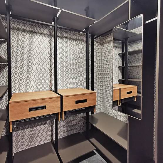 Гардеробная система VITRA Black из алюминиевых профилей 9 Гардеробные комнаты на заказ - изготовление и продажа гардеробных, шкафов, дверей стойка гардеробная, Гардеробная система VITRA Black из алюминиевых профилей