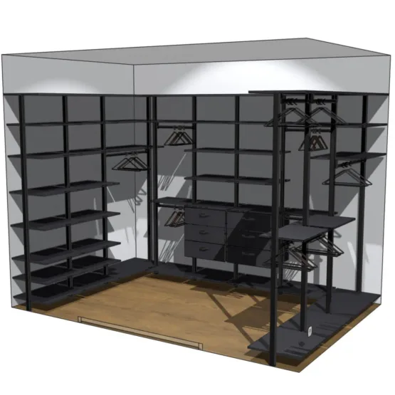 Гардеробная система VITRA Black 6 Гардеробные комнаты на заказ - изготовление и продажа гардеробных, шкафов, дверей Гардеробная система