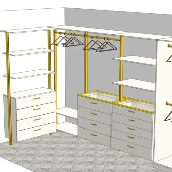 Гардеробнаям система на стойках из анодированного алюминия Stilos Gold фирмы EUREKA ITALIA 12 Гардеробные комнаты на заказ - изготовление и продажа гардеробных, шкафов, дверей Гардеробнаям система
