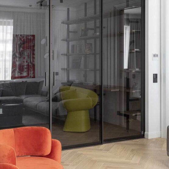 Раздвижные перегородки в профиле серии S1200 в гостиную 3 Гардеробные комнаты на заказ - изготовление и продажа гардеробных, шкафов, дверей Раздвижные перегородки для комнат.