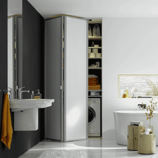 Складные двери в ванной: эстетика и функциональность 3 Гардеробные комнаты на заказ - изготовление и продажа гардеробных, шкафов, дверей Складные двери для ванны.