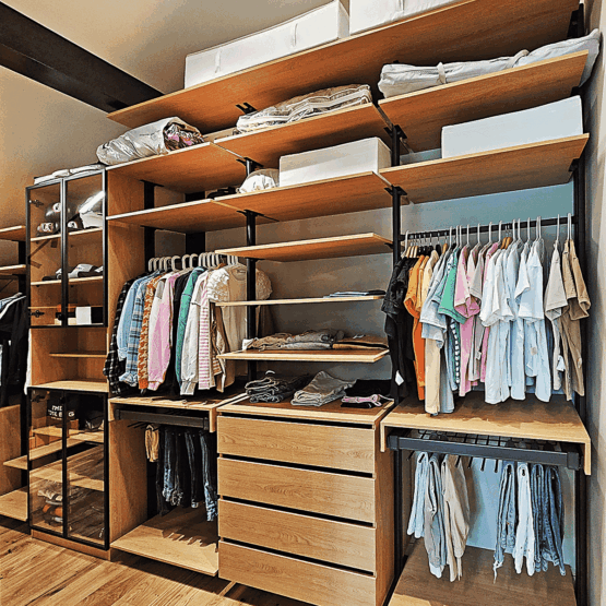 Гардеробная Stilos Black из алюминиевых профилей итальянской фирмы EUREKA 16 Гардеробные комнаты на заказ - изготовление и продажа гардеробных, шкафов, дверей Стеллажная система Stilos купить, гардеробная Stilos Black из алюминиевых профилей итальянской фирмы Eureka 3