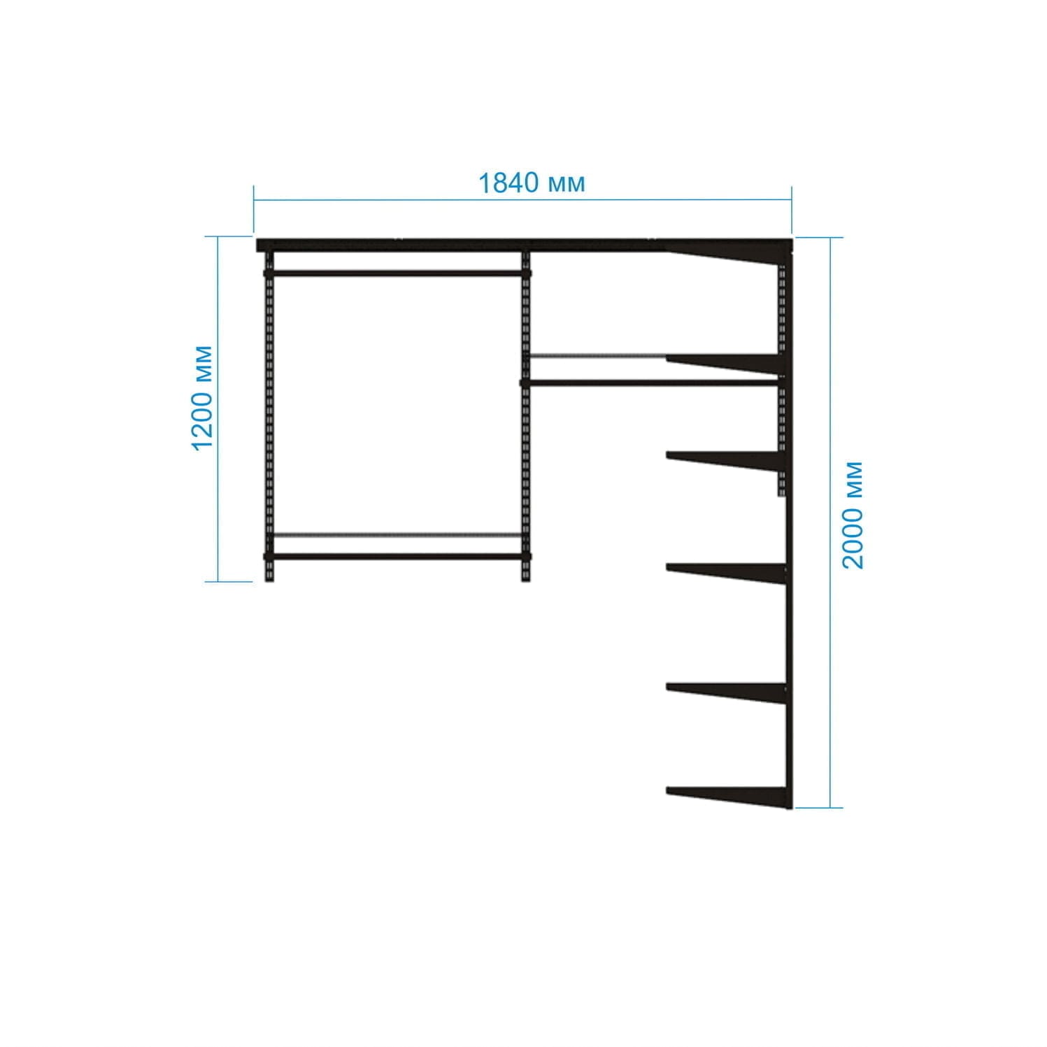Гардеробная система Gardie с сетчатыми полками и штангами