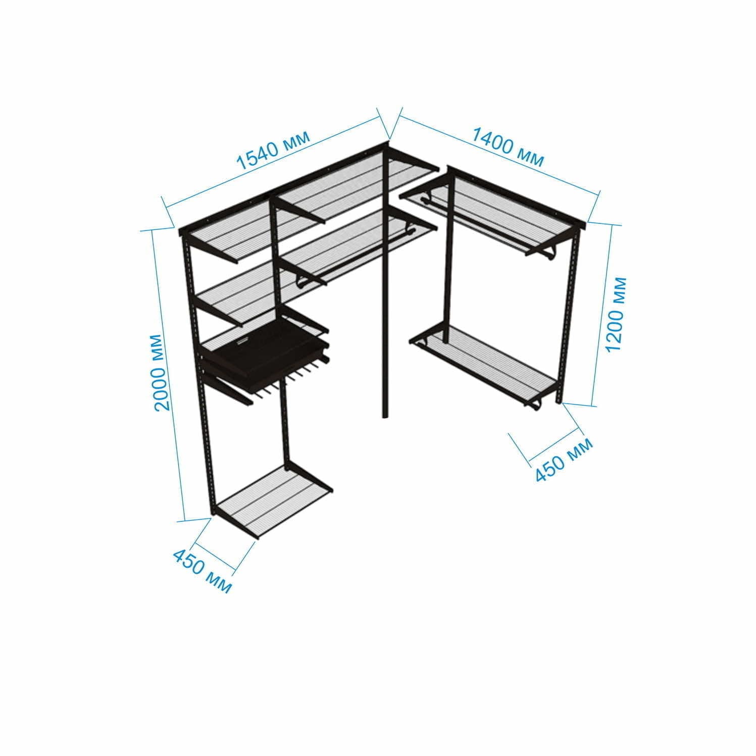 Гардеробная система Gardie угловая для хранения одежды