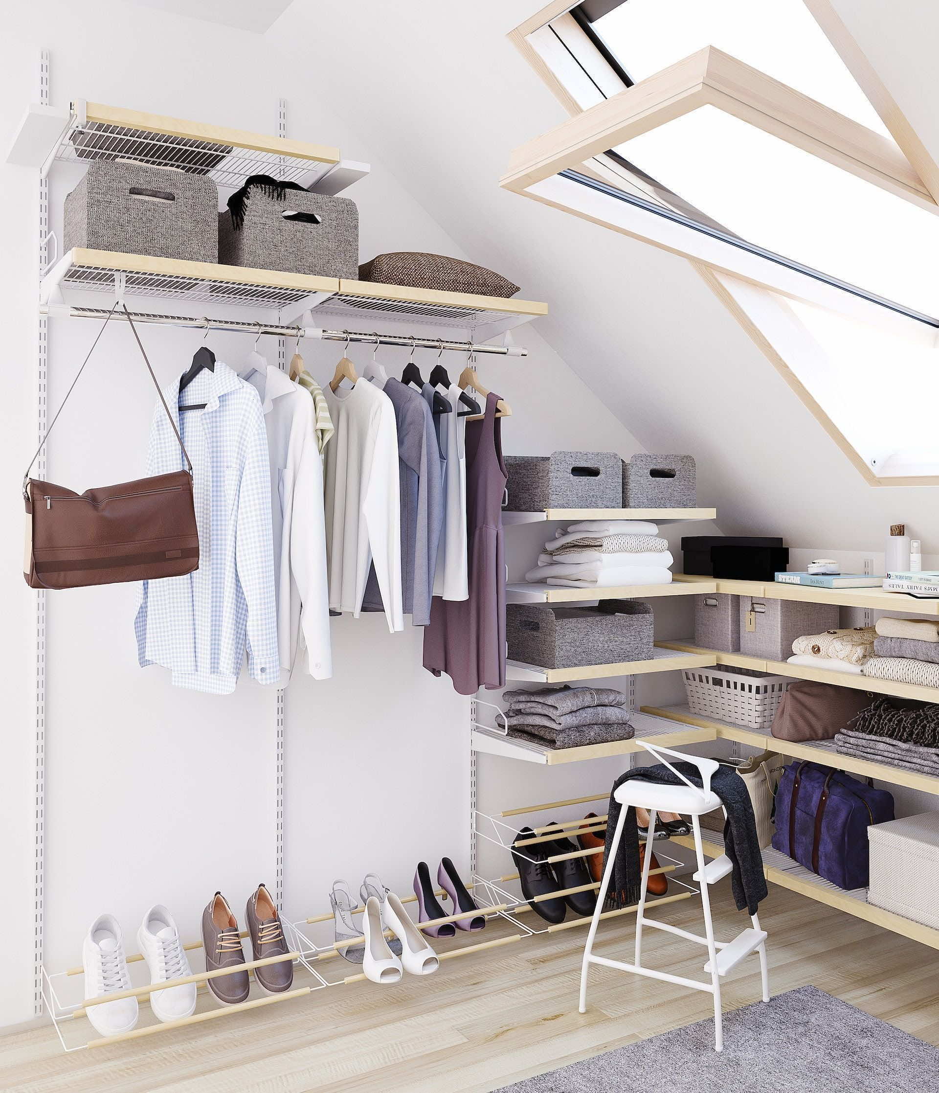 Гардеробная система для мансард — компактное решение в скошенном пространстве