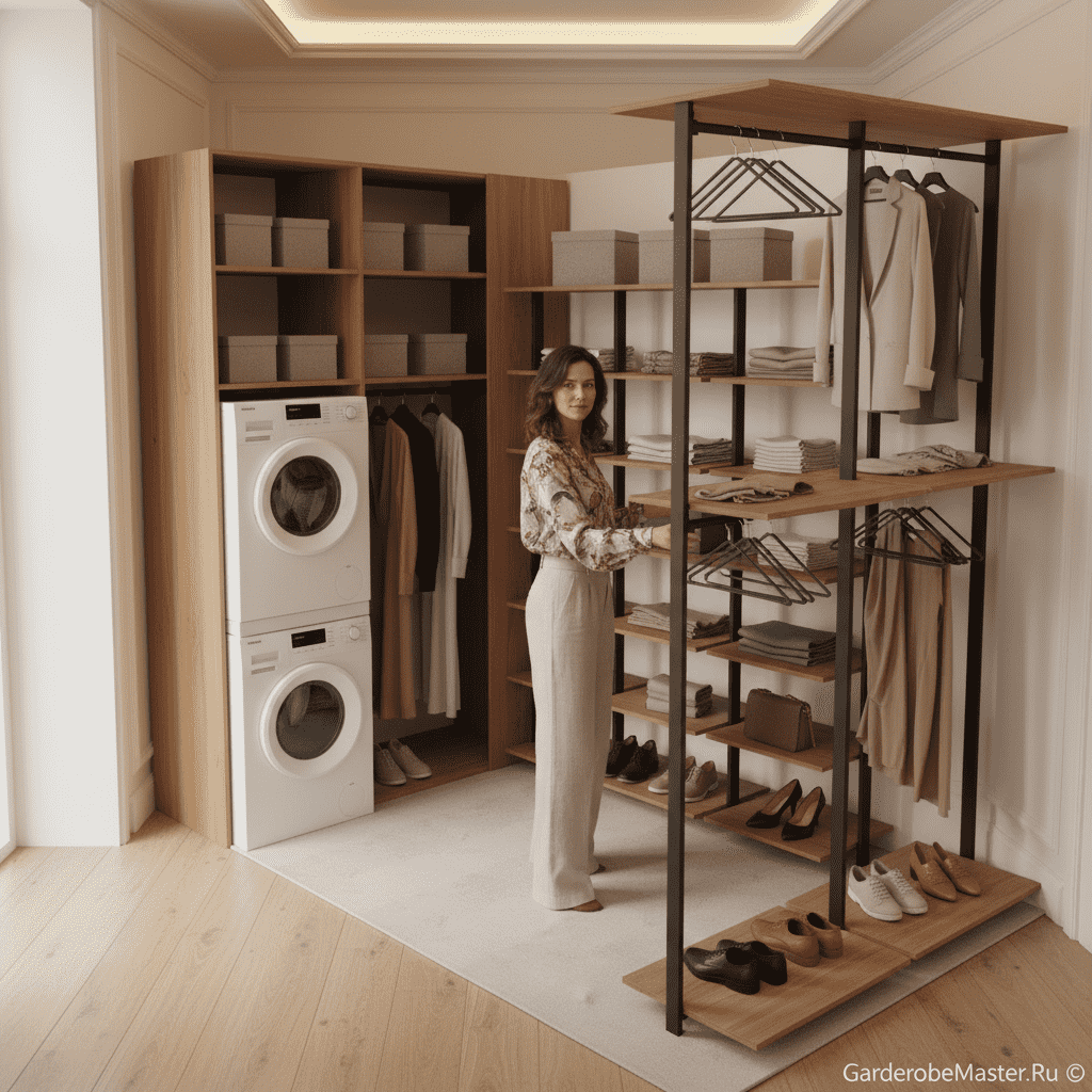 Угловая открытая Гардеробная система Vitra Black из анодированного алюминия и ЛДСП EGGER