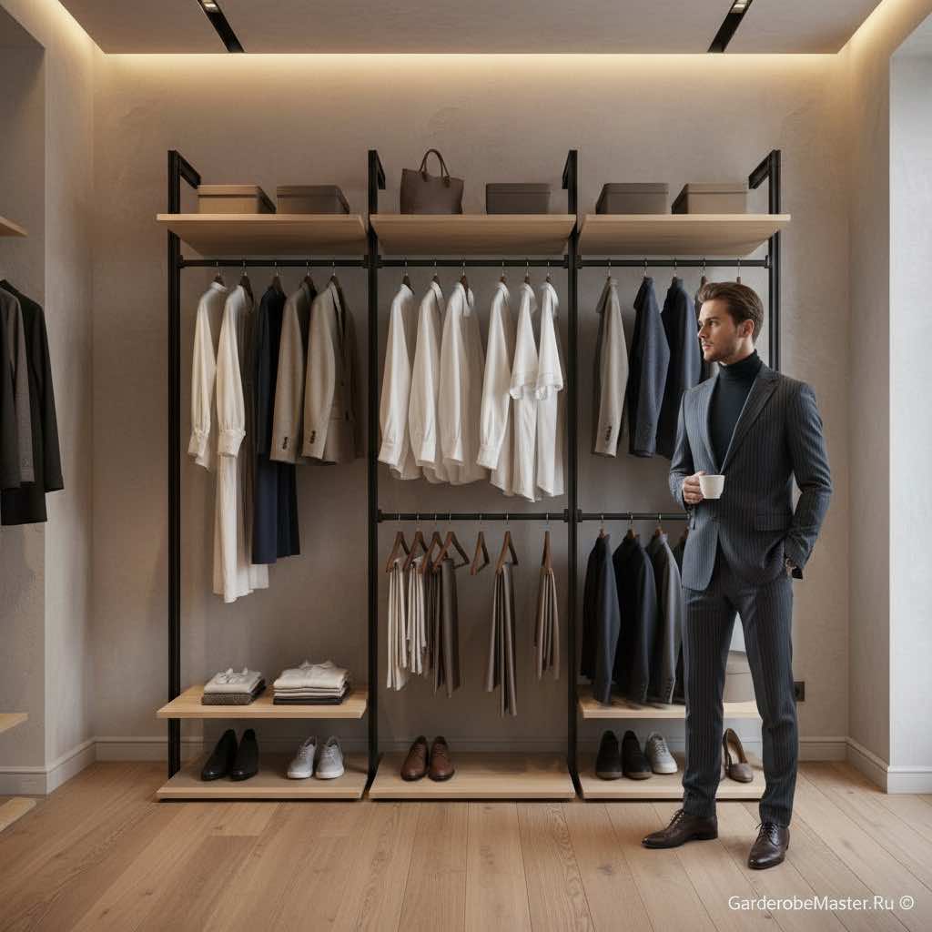 Угловая открытая гардеробная система Vitra с анодированным алюминием