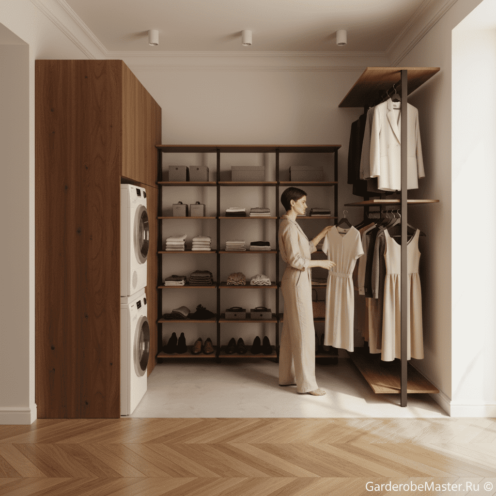 Угловая открытая Гардеробная система Vitra Black из анодированного алюминия и ЛДСП EGGER