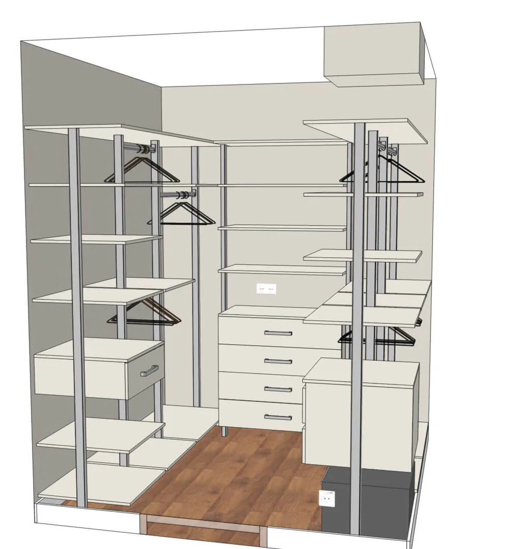Гардеробная система Stilos Alum  ссимметричной композицией