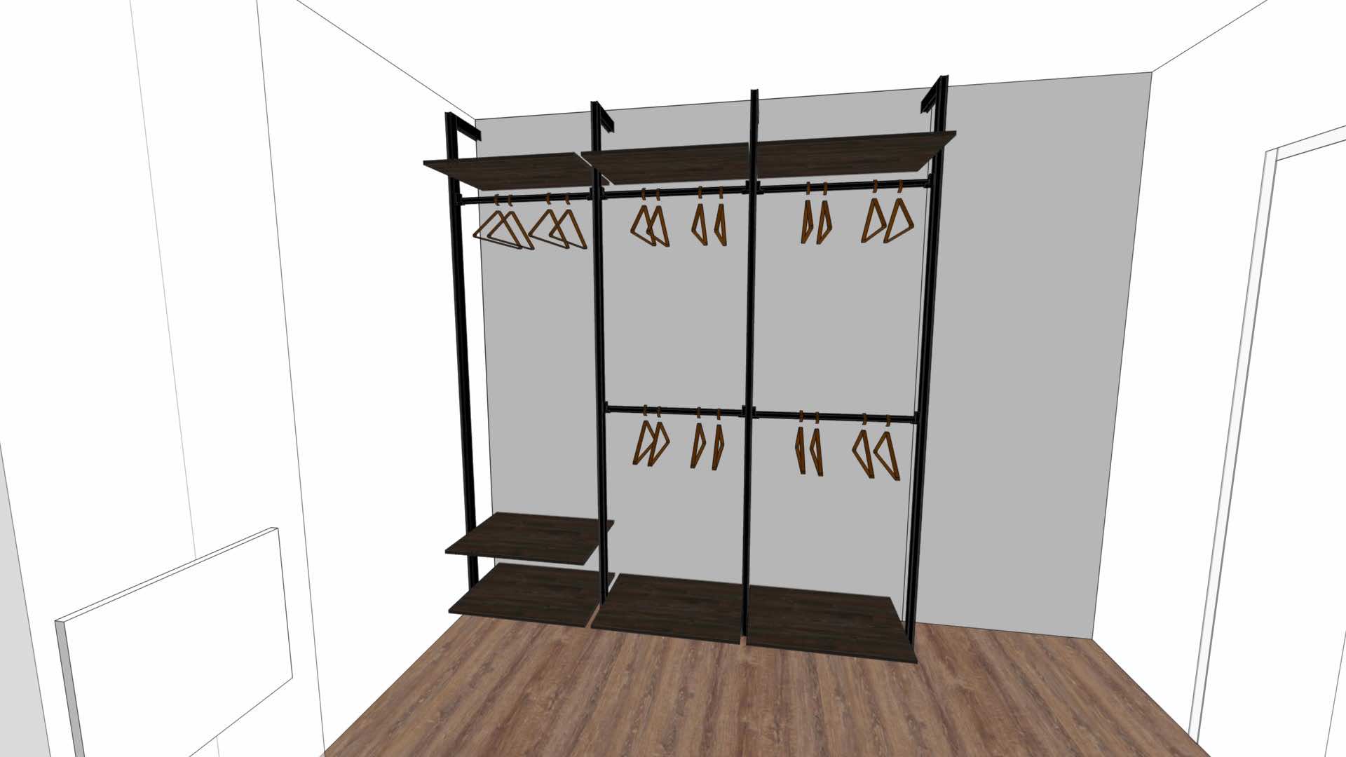 Угловая открытая гардеробная система Vitra с анодированным алюминием