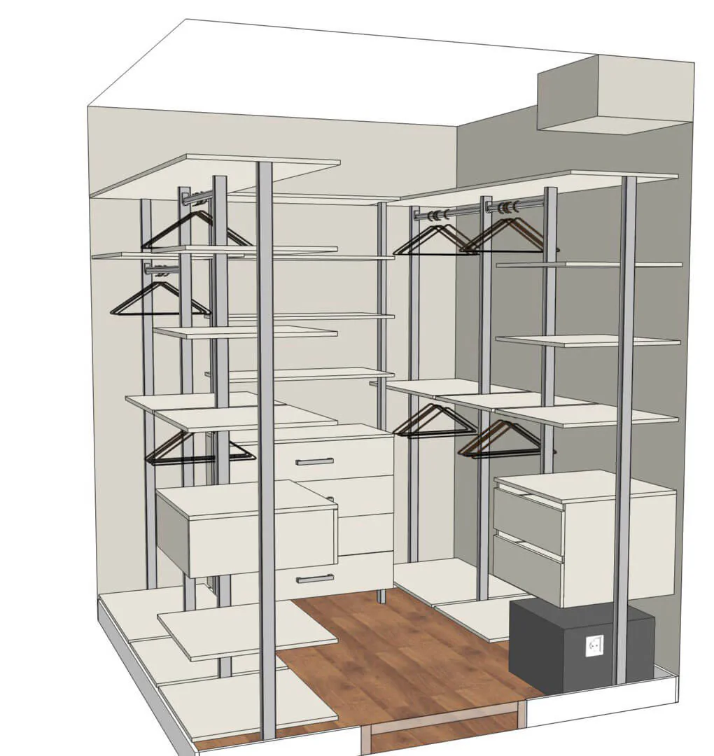Гардеробная система Stilos Alum  ссимметричной композицией
