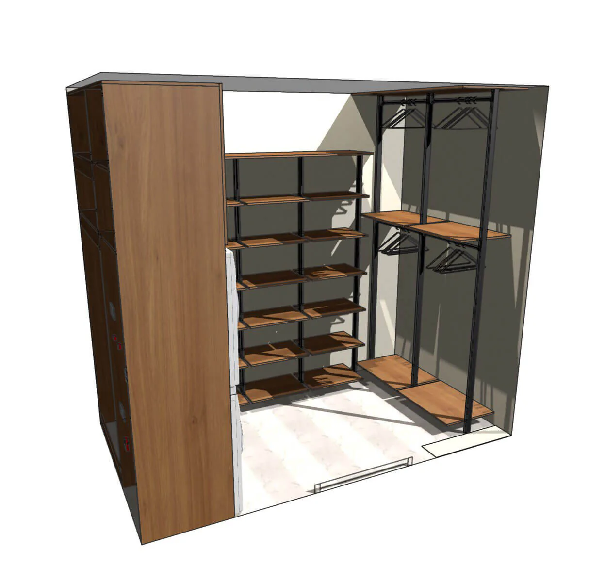 Угловая открытая Гардеробная система Vitra Black из анодированного алюминия и ЛДСП EGGER