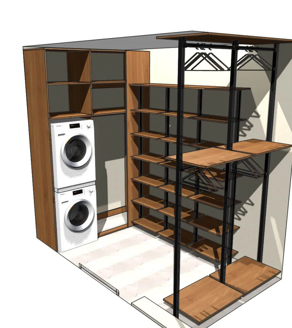 Угловая открытая Гардеробная система Vitra Black из анодированного алюминия и ЛДСП EGGER