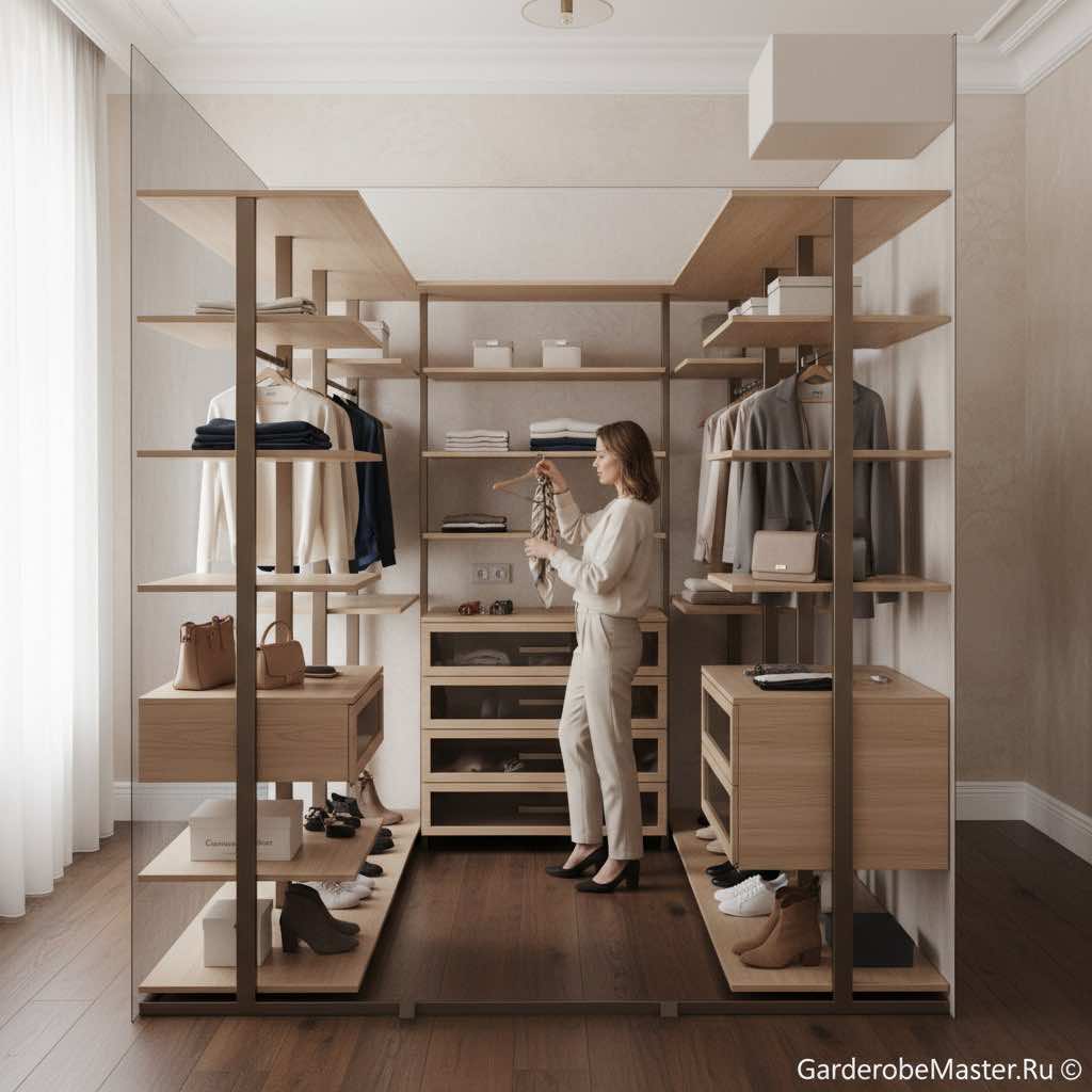 Гардеробная система Stilos Alum  ссимметричной композицией