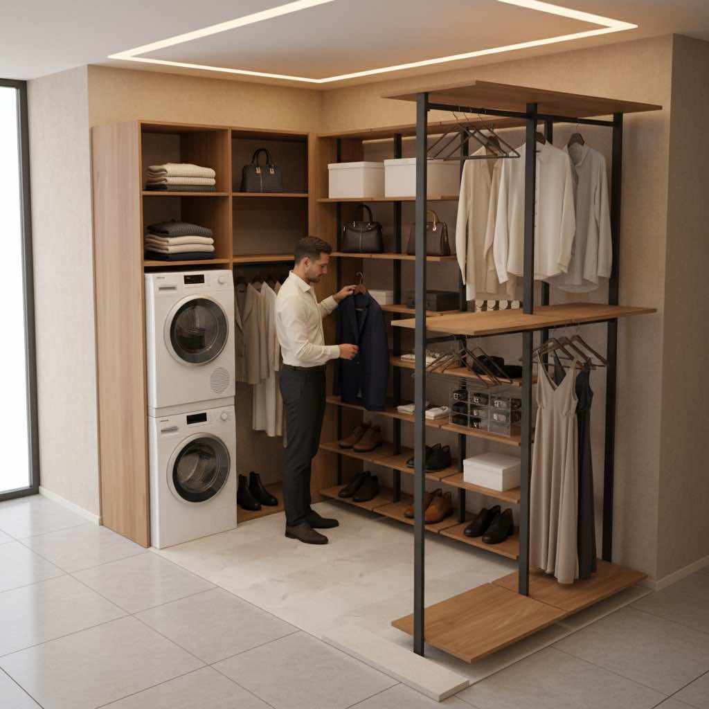 Угловая открытая Гардеробная система Vitra Black из анодированного алюминия и ЛДСП EGGER