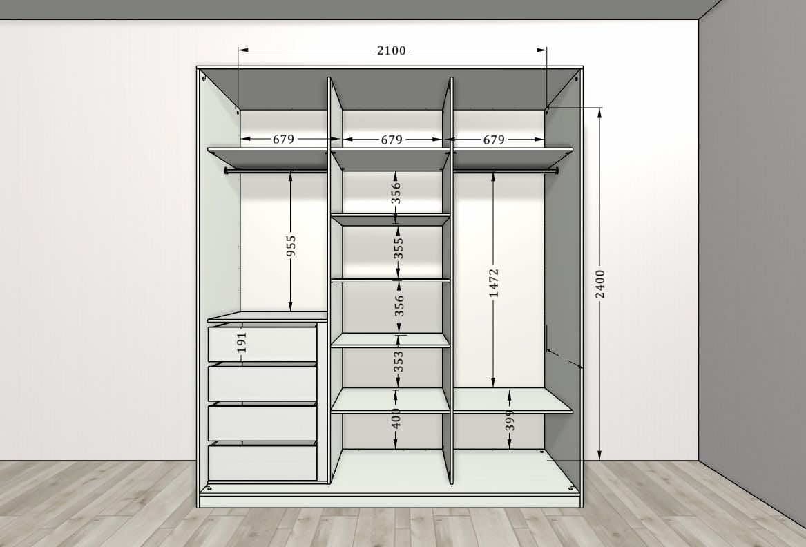 Шкаф-купе для гостиной/прихожей, размер 210x65x240 см