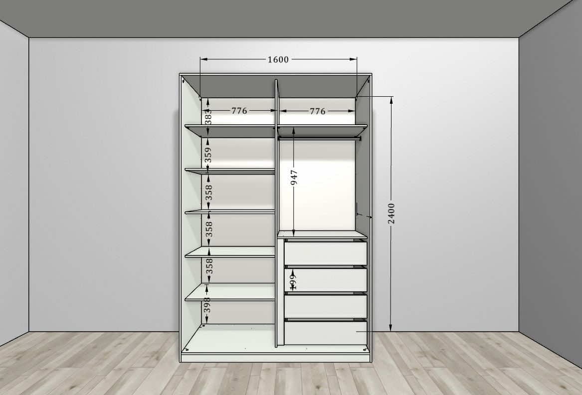 Шкаф-купе в спальню , 210x65x240 см,  двери-купе, индивидуальное изготовление