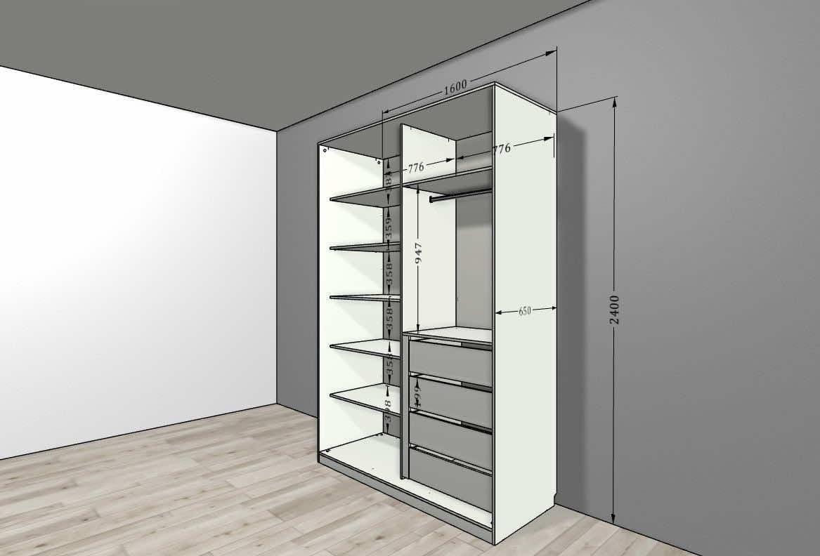 Шкаф-купе в спальню , 210x65x240 см,  двери-купе, индивидуальное изготовление