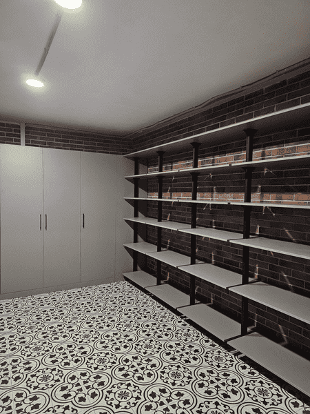 Гардеробная система с открытыми секциями вдоль стен