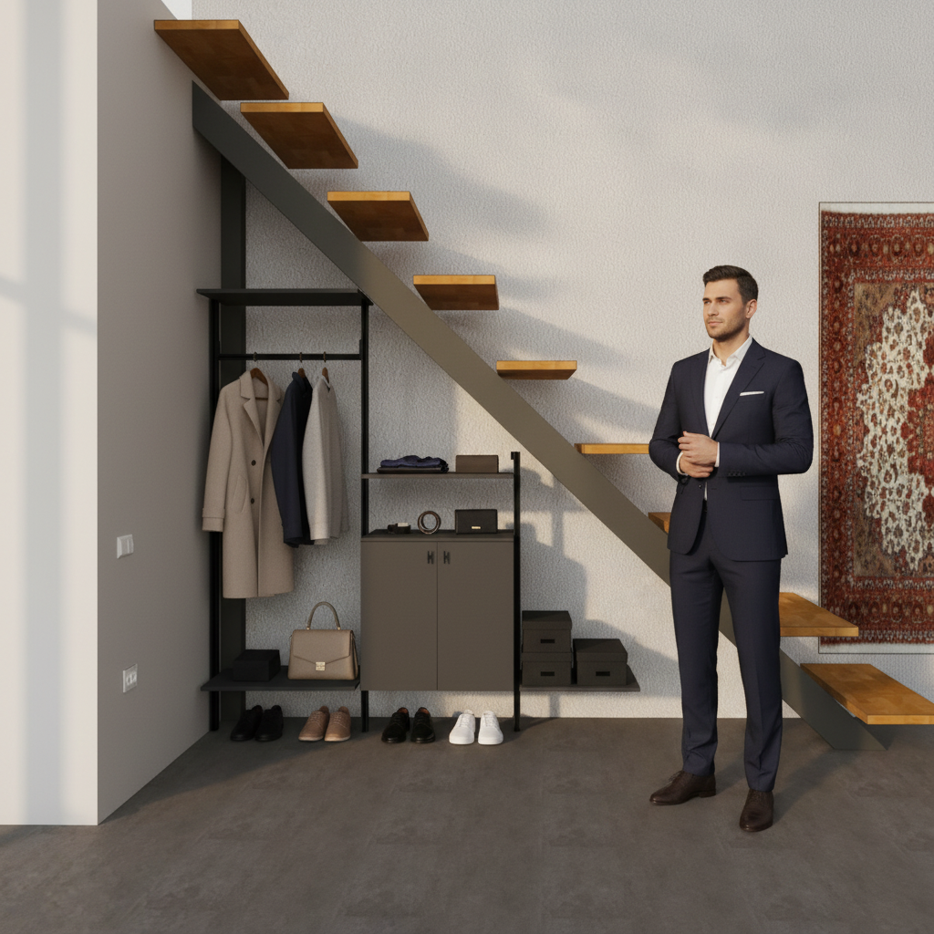 Мини-гардеробная на стойках Vitra Black для салона красоты — гардеробные системы — ракурс 2, гардеробная на заказ