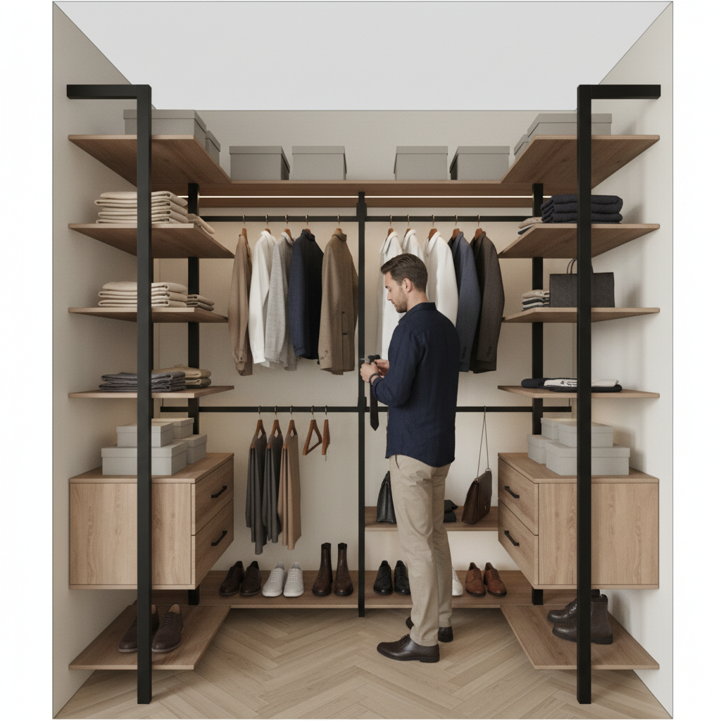 Гардеробная система Vitra Black с дверями купе и LED-подсветкой — ракурс 2, гардеробная на заказ