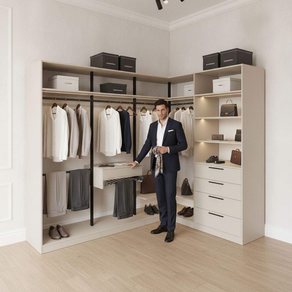 Гардеробная система Vitra Black на металлических стойках с ЛДСП Egger