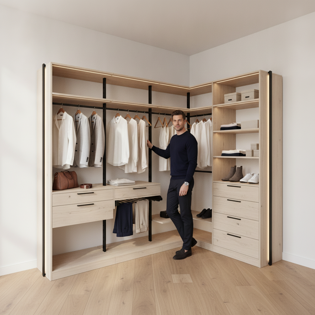 Гардеробная система Vitra Black на металлических стойках с ЛДСП Egger