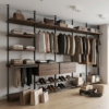 Гардеробная система Vitra Black на металлических стойках с ЛДСП EGGER Дуб Гладстоун Табак — сгенерированное изображение 1