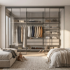Гардеробная система на стойках Vitra для ниши в спальне, современный интерьер — сгенерированное изображение 1