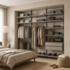 Гардеробная система на стойках Vitra для ниши в спальне, современный интерьер — сгенерированное изображение 1