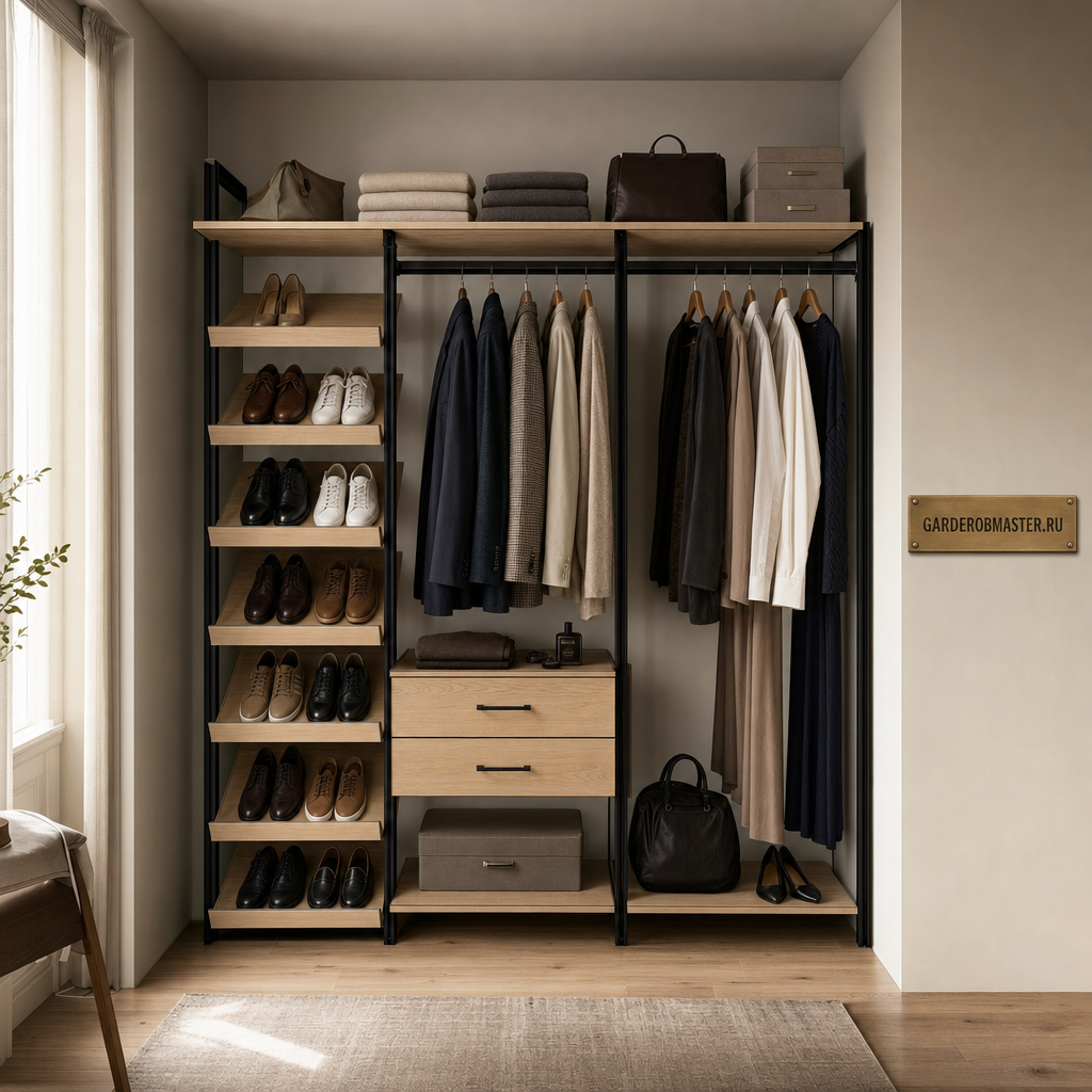 2 Гардеробных на стойках Vitra Black с дубом Кендал натуральным — сгенерированное изображение 1