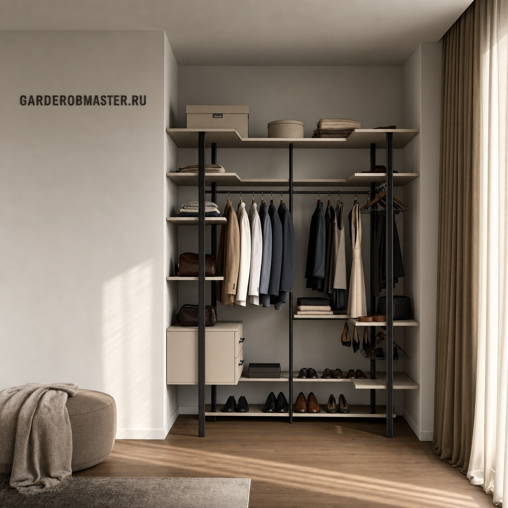 Гардеробная на стойках Vitra в кашемировом сером цвете — сгенерированное изображение 1