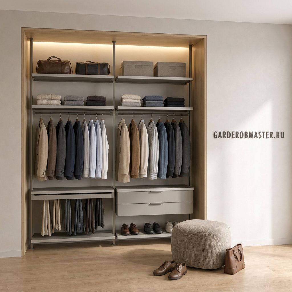 Открытая гардеробная система Vitra Alum N11 с ЛДСП Egger в нише