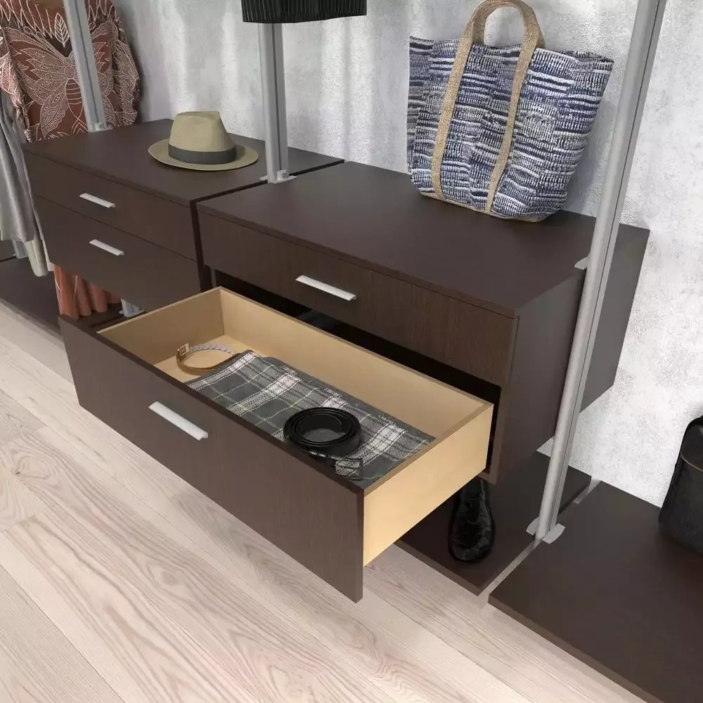 Выдвижные ящики гардеробной системы Stilos с металлическими стойками