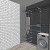 Металлический стеллаж с системой хранения в кладовой с стиральной машиной
