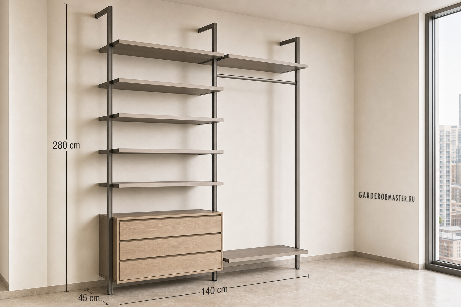Гардеробная система Vitra Alum для балкона — ракурс 2