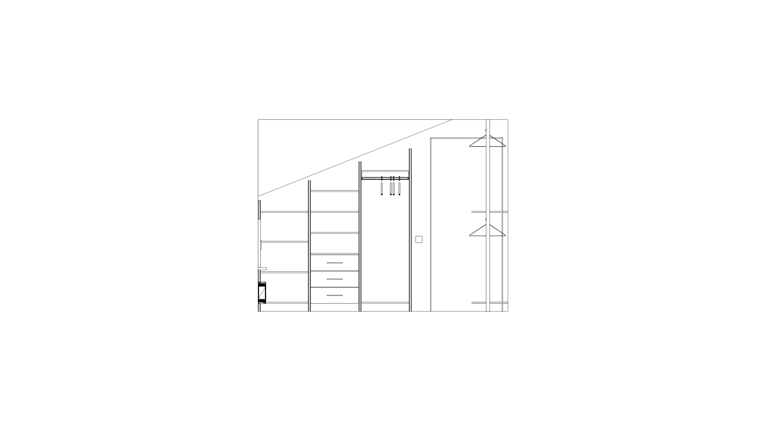 Гардеробная система VITRA в кашемировом сером цвете для мансарды — ракурс 11
