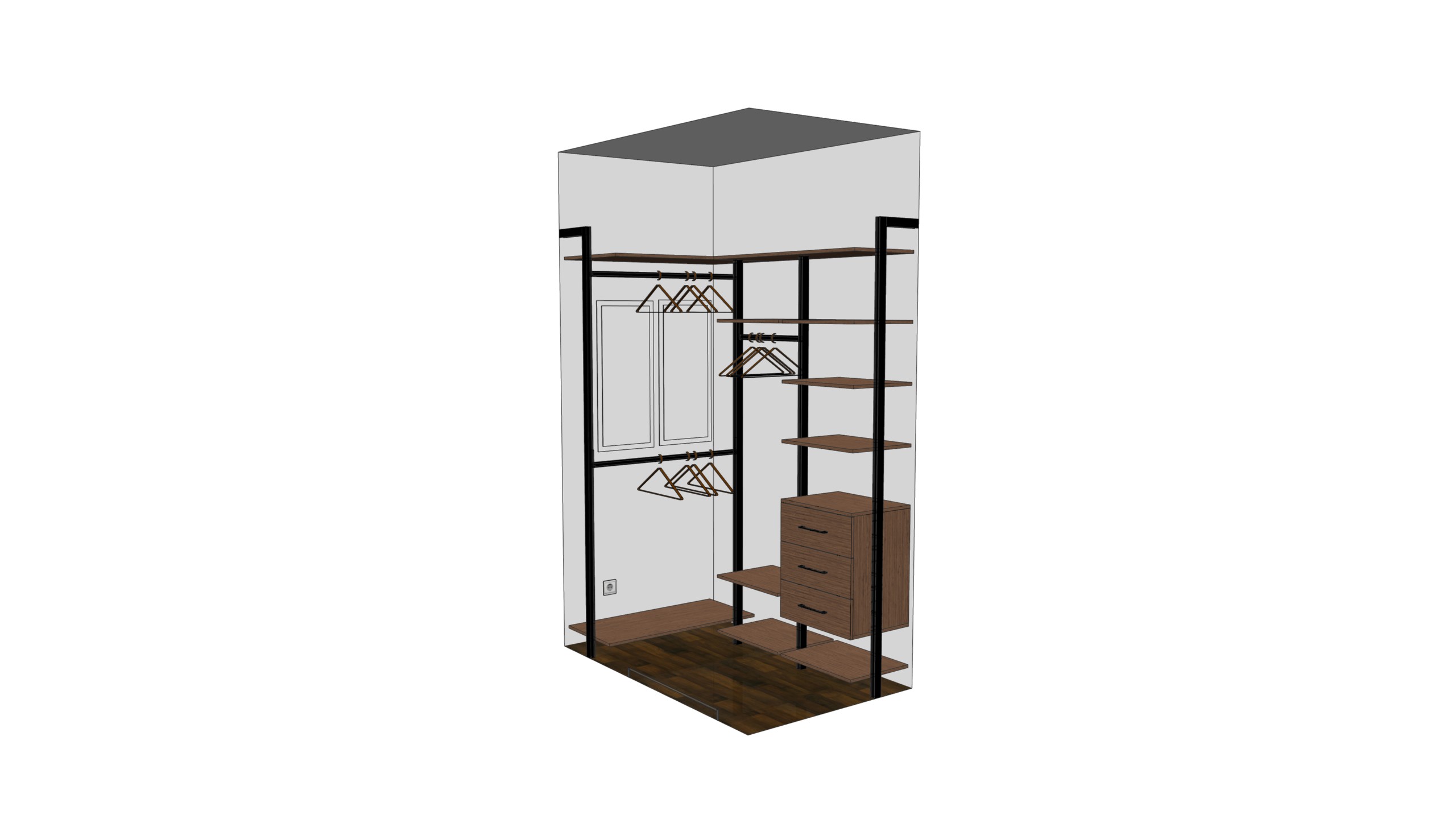 Прихожая на стойках Vitra Black с высококачественным ЛДСП Egger — Гардеробная в прихожей — ракурс 5, гардеробная на заказ