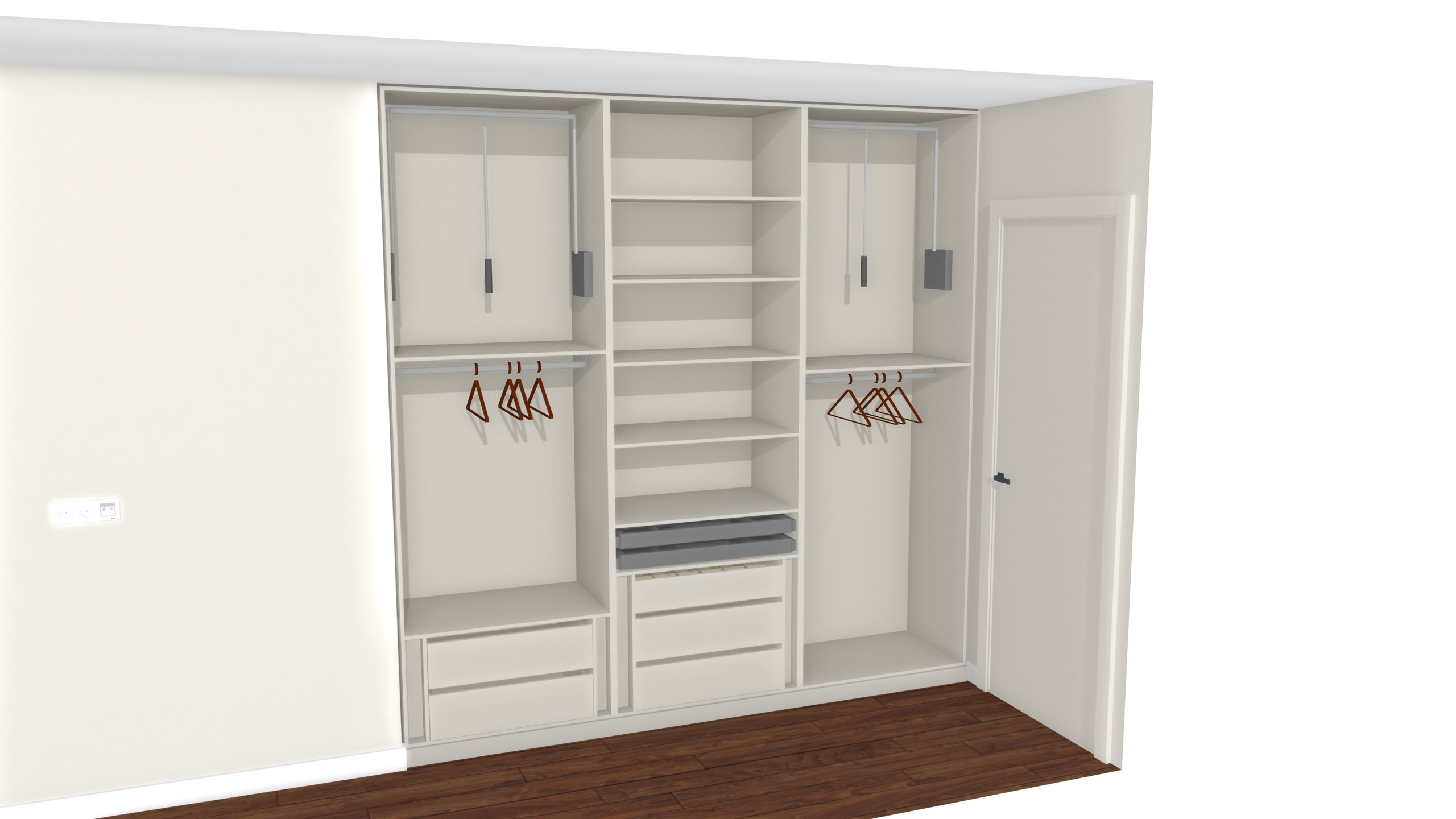 Внутреннее наполнение шкафа с фасадами из МДФ и корпусом из ЛДСП Кашемир серый, ракурс 4