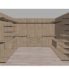3D модель открытой гардеробной системы Atlas с металлическими стойками и деревянными элементами