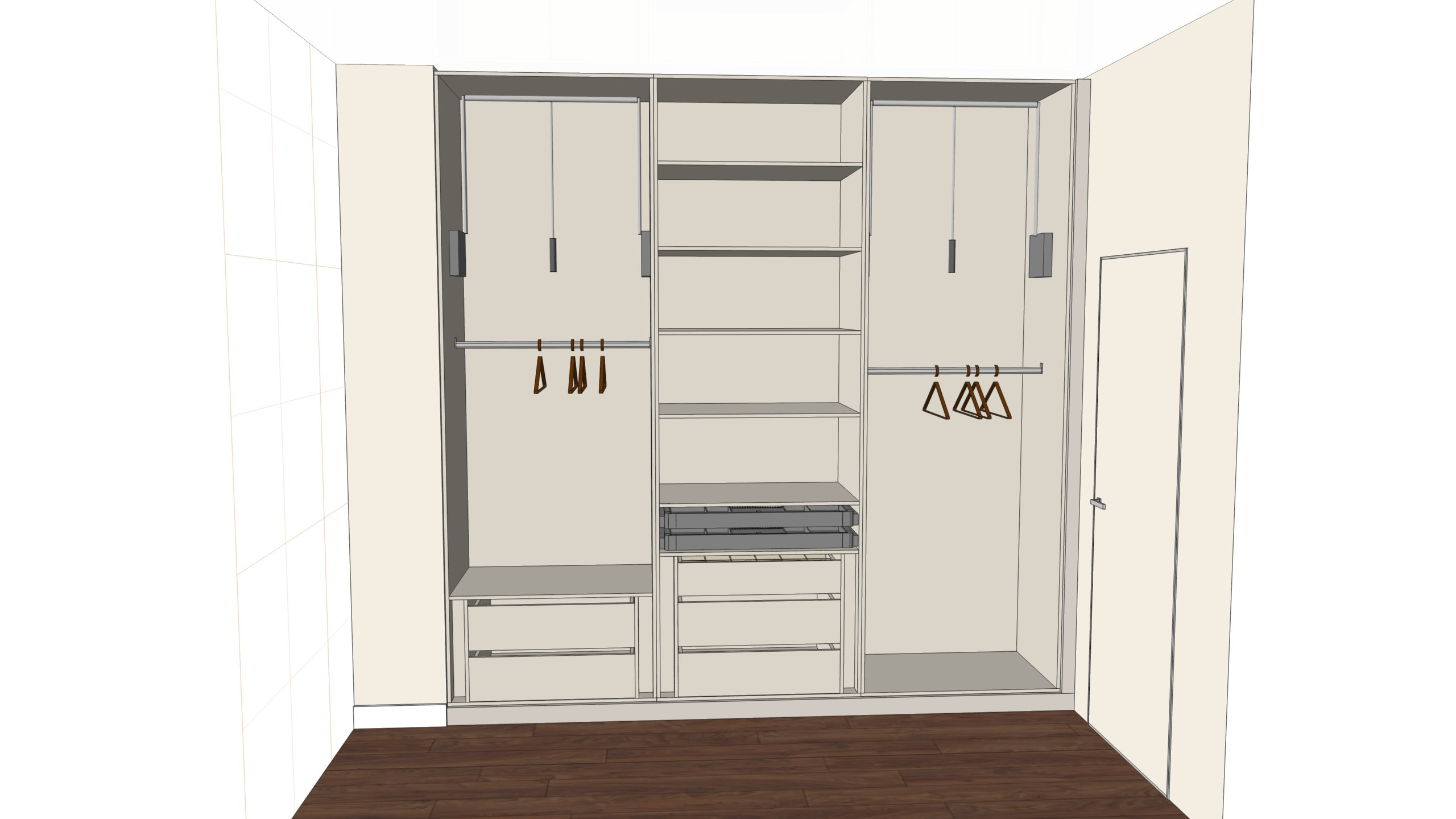 Шкаф с фасадами МДФ окрашенными по NCS для спальни — Шкафы — ракурс 6, гардеробная на заказ