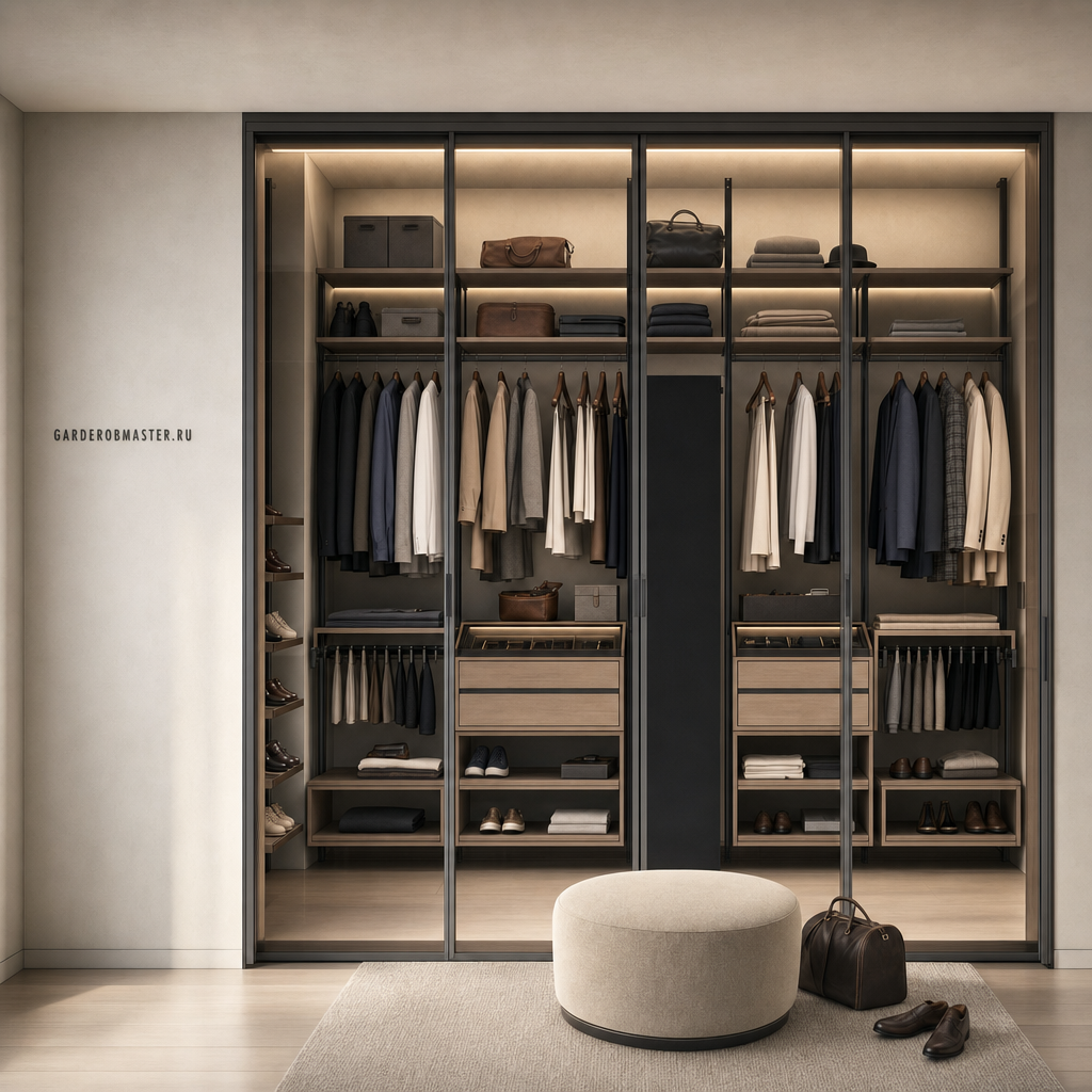 Гардеробная система Vitra Black на металлических стойках — сгенерированное изображение 1
