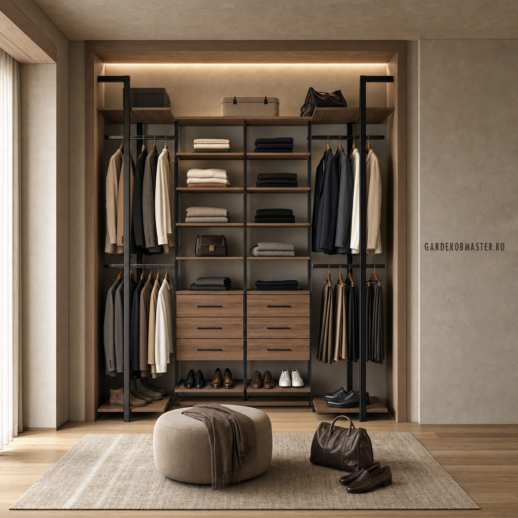 Гардеробная система Vitra Black с металлическими стойками и ЛДСП Egger — сгенерированное изображение 1